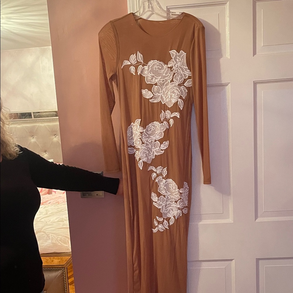 SHEIN Brown Dress with White Floral Design